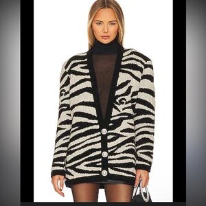Ronny Kobo Zebra Cardigan Open Front Animal‎ Print wool coat